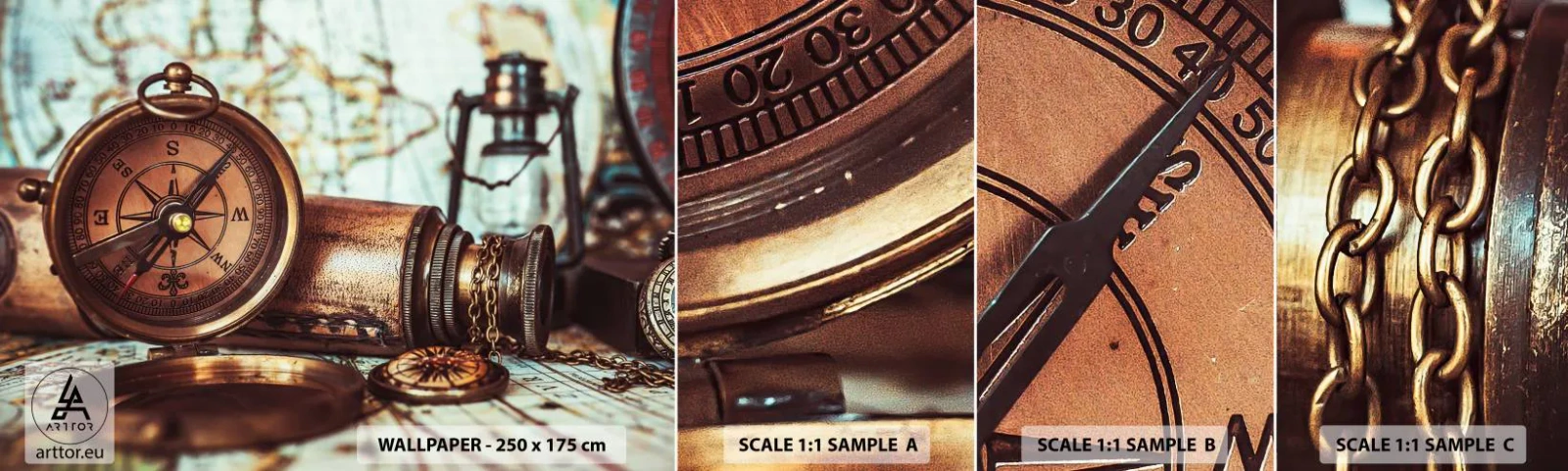 Fototapeten Muster Selbstklebend Deluxe Sticker - Ein Piratenabenteuer in der Karibik wartet - Nautisch, Piraten, Kompass - 100x30 cm