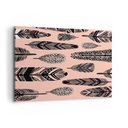 Bild auf Leinwand - Leinwandbild - Dekorative Federn auf hellem Hintergrund - 100x70cm - Indische Sammlung - Moderne Wanddekoration für Wohnzimmer und Schlafzimmer ARTTOR