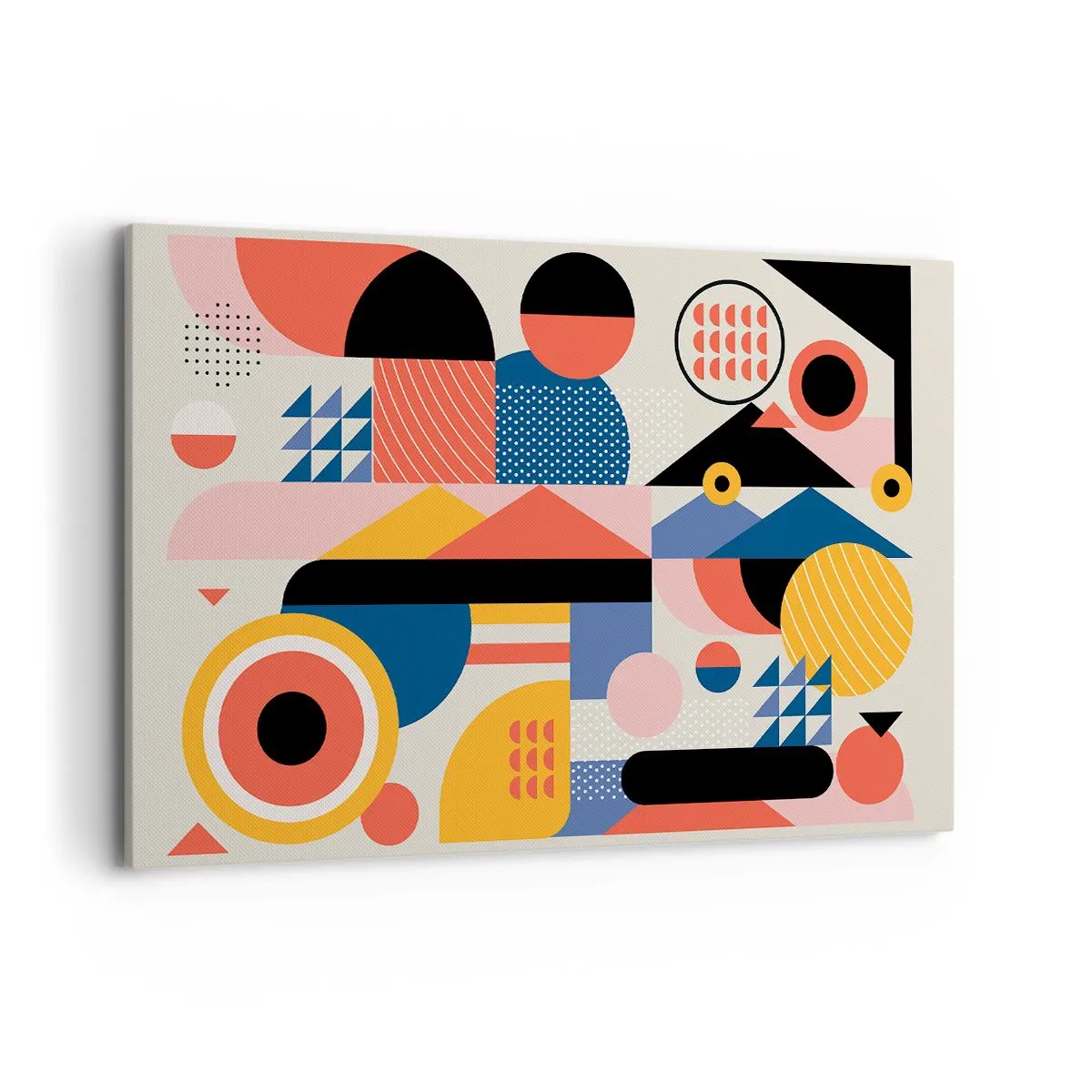 Bild auf Leinwand - Leinwandbild - Bunte geometrische Formen im Retro-Stil - 120x80cm - Komposition: Na, los, spiel! - Moderne Wanddekoration für Wohnzimmer und Schlafzimmer ARTTOR