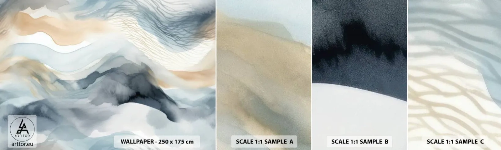Fototapetenmuster Standard Eco - Verschneite und neblige Abstraktion - Stück, Aquarell, Minimalismus - 100x30 cm