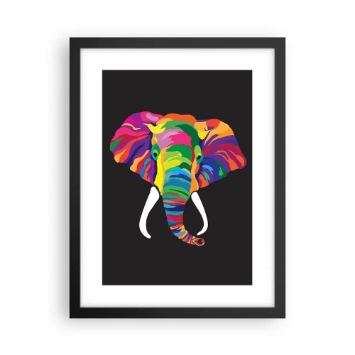Poster in einem schwarzem Rahmen - Der Elefant, der es liebte, im Regenbogen zu baden - 30x40 cm