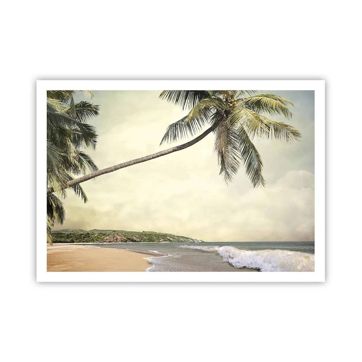 Poster - Ein Strand mit Palmen vor der Kulisse eines ruhigen Meeres - 100x70cm - Tropischer Traum - Moderne Wanddekoration für Wohnzimmer und Schlafzimmer ARTTOR