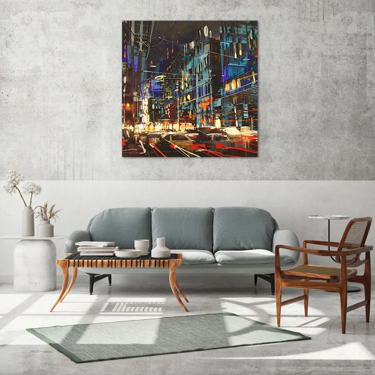 Glasbild - Bild auf glas - Abendlicher Straßentrubel - 50x50 cm