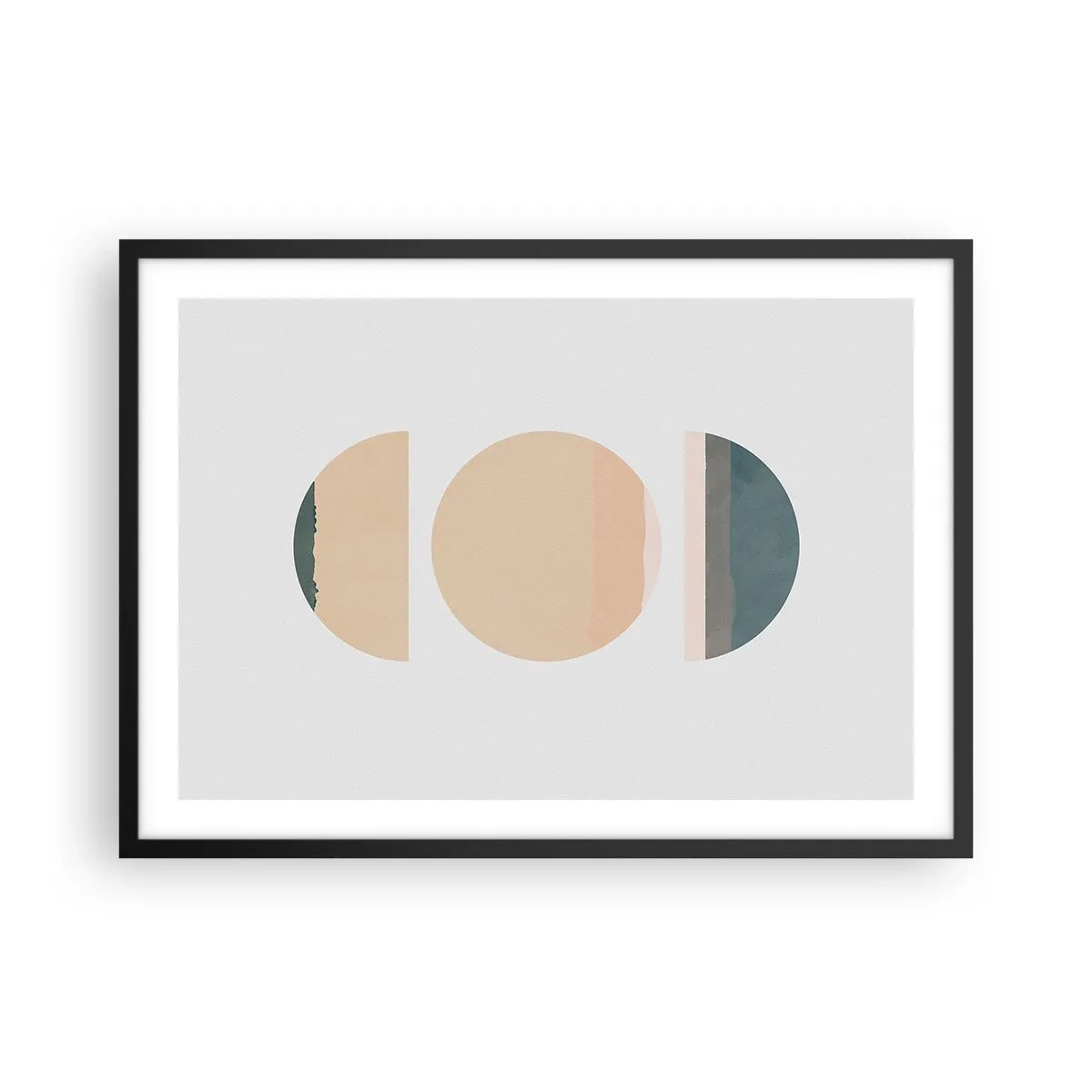 Poster in einem schwarzem Rahmen - Abstrakte geometrische Formen in Pastellfarben - 70x50cm - Ein Rad hinter dem anderen… - Moderne Wanddekoration für Wohnzimmer und Schlafzimmer ARTTOR