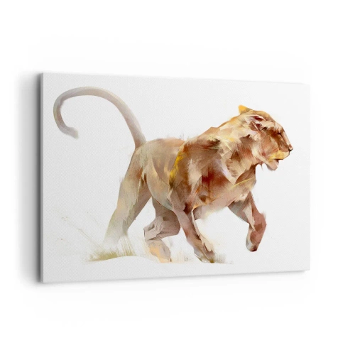 Bild auf Leinwand - Leinwandbild - Eine laufende Löwin in einer künstlerischen Interpretation - 100x70cm - Wilde Anmut - Moderne Wanddekoration für Wohnzimmer und Schlafzimmer ARTTOR