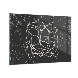 Glasbild - Bild auf glas - Abstrakte Linie in Form eines Gewirrs auf einem strukturierten schwarzen Hintergrund - 100x70cm - Wandernde, umherschweifende Gedanken - Moderne Wanddekoration für Wohnzimmer und Schlafzimmer ARTTOR
