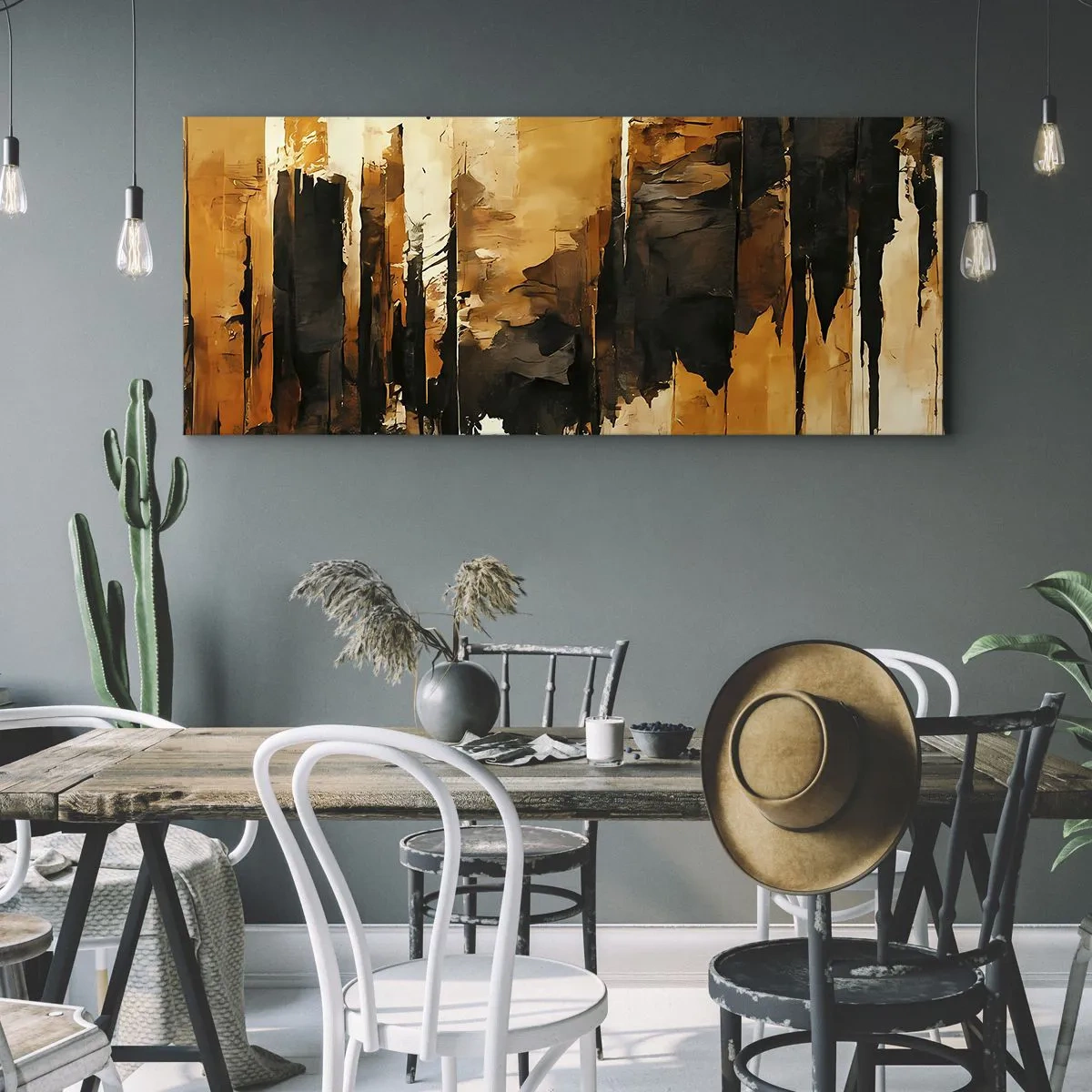 Bild auf Leinwand - Leinwandbild - Abstrakte goldene und schwarze Streifen in einer künstlerischen Komposition - 160x50cm - Harmonie von Schwarz und Gold - Moderne Wanddekoration für Wohnzimmer und Schlafzimmer ARTTOR