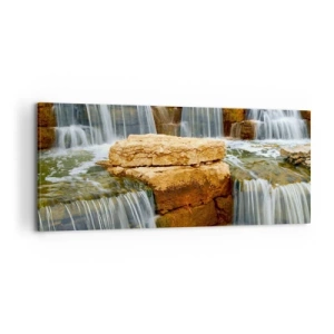 Bild auf Leinwand - Leinwandbild - Ein Wasserfall, der Steinstufen hinunterfließt - 120x50cm - Treppe zum Himmel - Moderne Wanddekoration für Wohnzimmer und Schlafzimmer ARTTOR