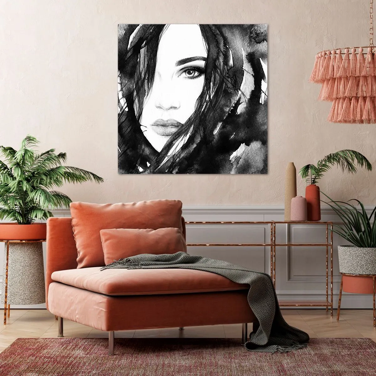 Bild auf Leinwand - Leinwandbild - Porträt einer Dame in Schwarzweiß - 60x60 cm