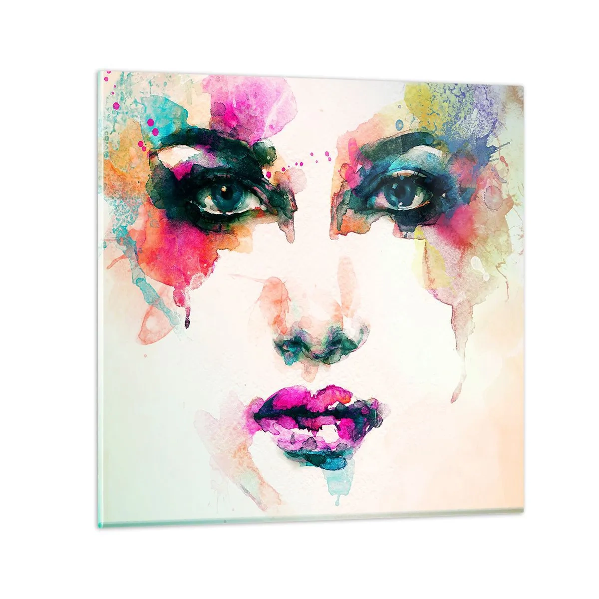 Glasbild - Bild auf glas - Ein mit einem Regenbogen gemaltes Porträt - 70x70 cm