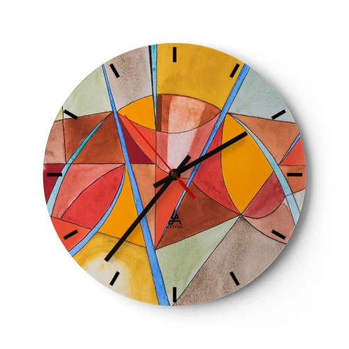 Wanduhr - Glasuhr - Abstrakte geometrische Muster in leuchtenden Farben - 30x30cm - Das Karussell, das Traumkarussell - Moderne Wanddekoration für Wohnzimmer, Küche und Schlafzimmer ARTTOR