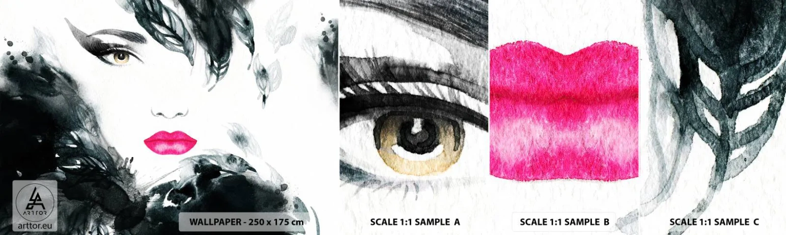 Fototapeten Muster Selbstklebend Deluxe Sticker - Beachtung! Femme fatale - Abstraktion, Das Gesicht einer Frau, Porträt einer Frau - 100x30 cm