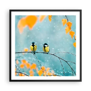 Poster in einem schwarzem Rahmen - Vogelklatsch - 60x60 cm