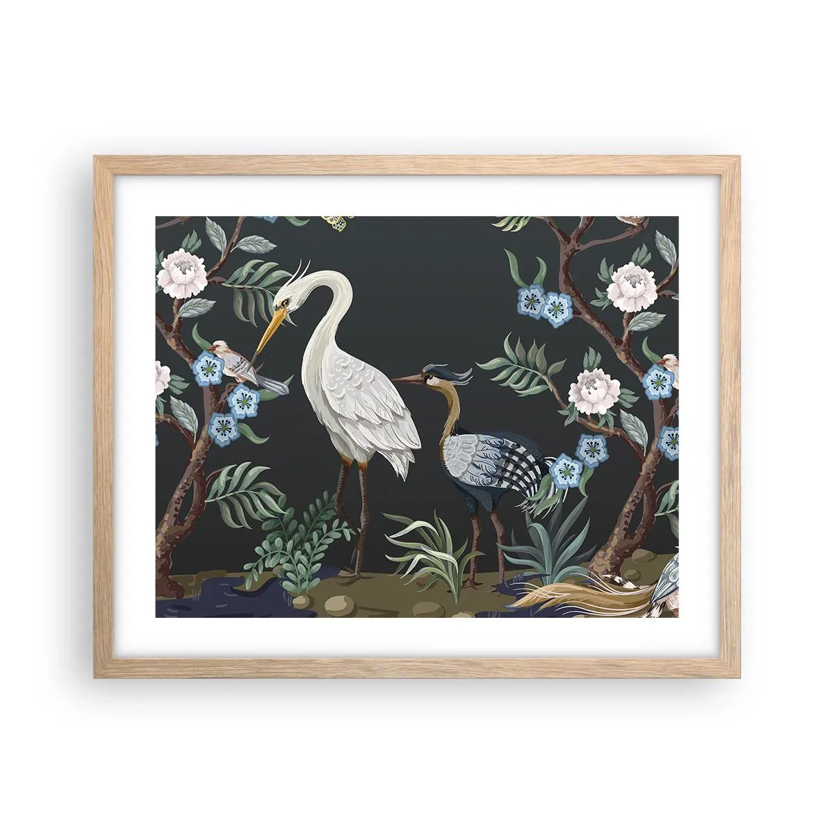 Poster in einem Rahmen aus heller Eiche - Vogelparade - 50x40 cm