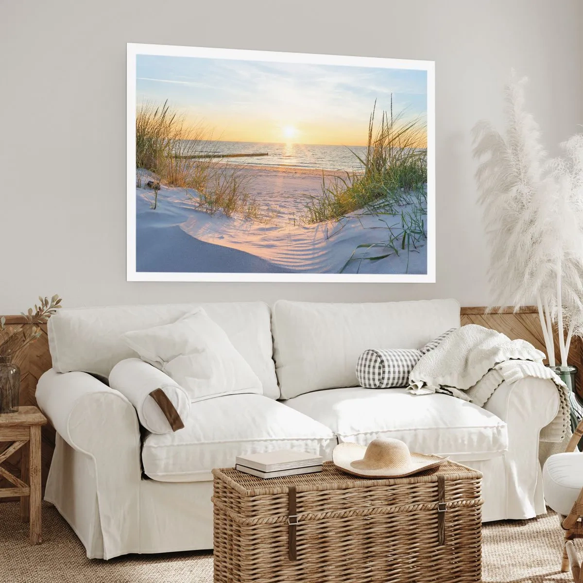 Poster - Das Rauschen des Meeres, der Gesang der Vögel, ein wilder Strand im Gras ... - 70x50 cm