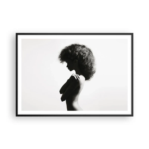 Poster in einem schwarzem Rahmen - Eine subtile Silhouette einer Frau in Schwarz-Weiß-Tönen auf hellem Hintergrund - 100x70cm - Wie eine Blume auf einem schlanken Stiel - Moderne Wanddekoration für Wohnzimmer und Schlafzimmer ARTTOR