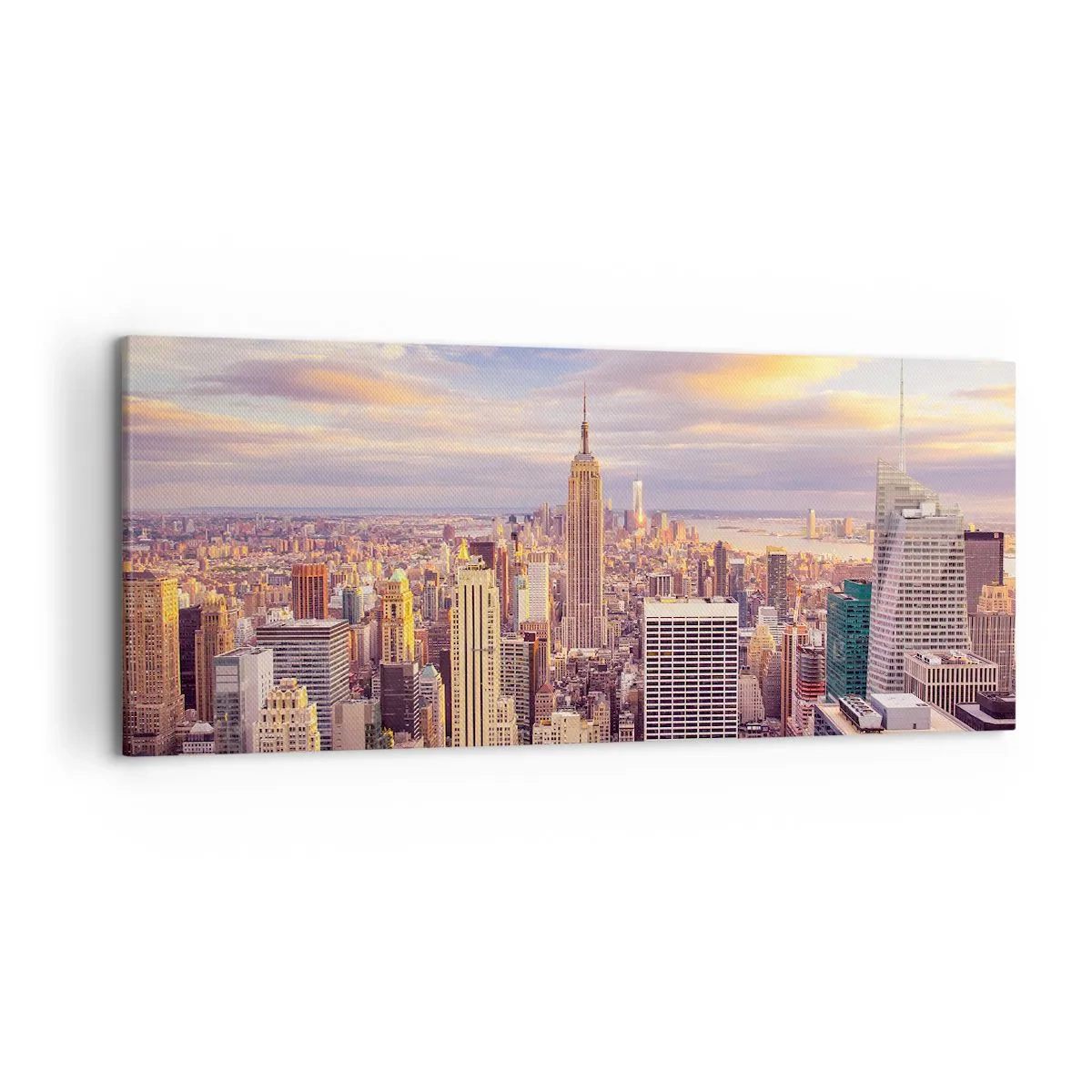 Bild auf Leinwand - Leinwandbild - Panorama einer modernen Stadt mit Wolkenkratzern bei Sonnenuntergang - 120x50cm - Nur nach den Wolken greifen - Moderne Wanddekoration für Wohnzimmer und Schlafzimmer ARTTOR