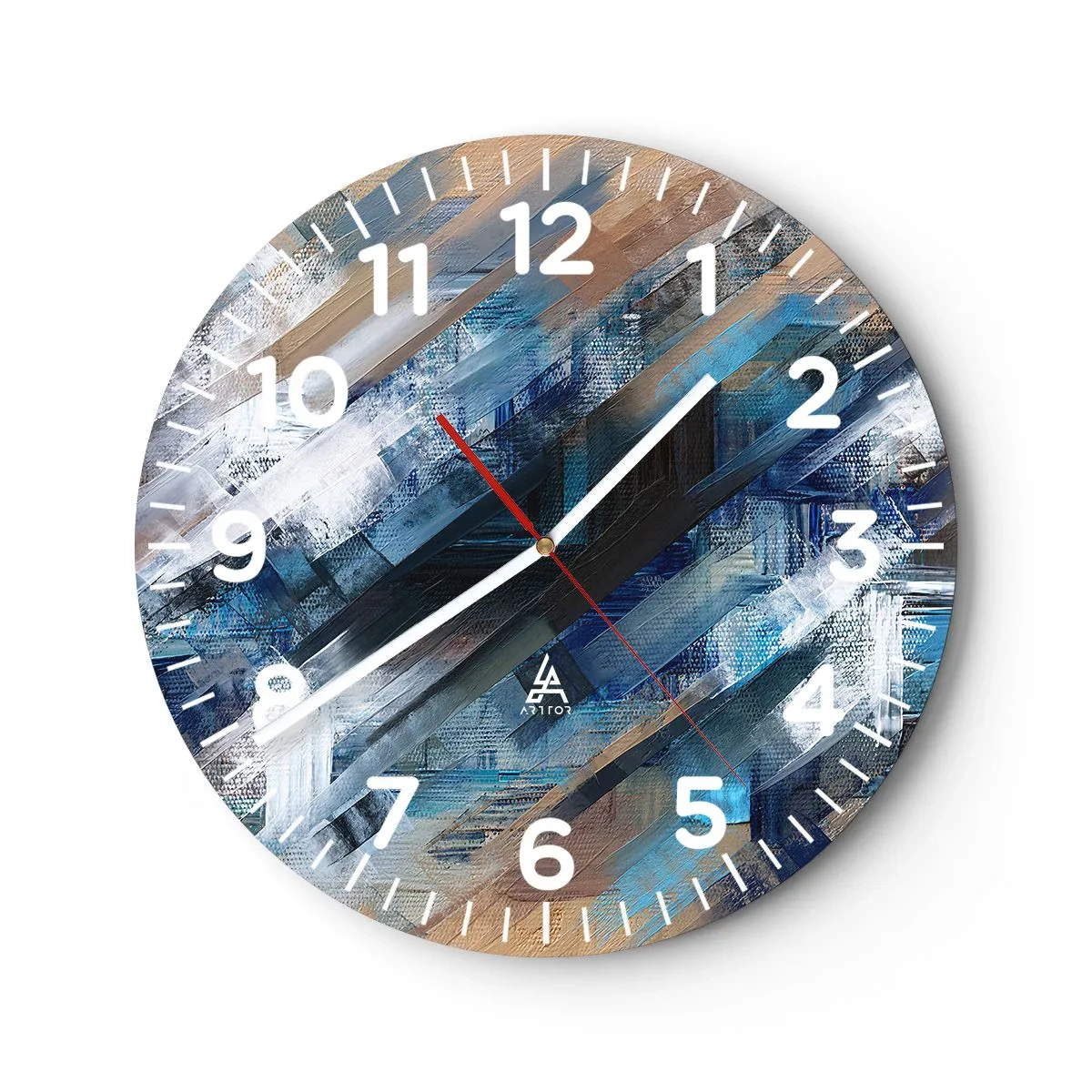 Wanduhr - Glasuhr - Auf einer blauen Diagonale - 30x30 cm