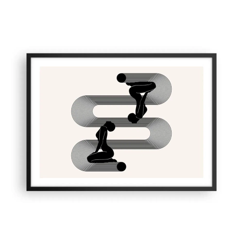 Poster in einem schwarzem Rahmen - Schwarze Silhouetten mit geometrischen Linien auf hellem Hintergrund - 70x50cm - Sinnliche Symmetrie - Moderne Wanddekoration für Wohnzimmer und Schlafzimmer ARTTOR