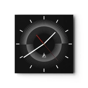 Wanduhr - Glasuhr - Grafischer Kreis mit Strahlen in Schwarz und Weiß - 30x30cm - Schwarze Sonne - Moderne Wanddekoration für Wohnzimmer und Schlafzimmer ARTTOR