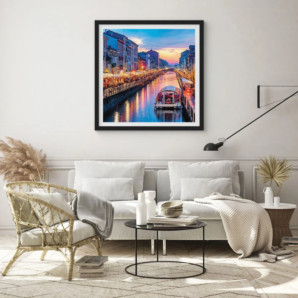 Poster in einem schwarzem Rahmen - Ein Abend voller Licht und Spaß - 40x40 cm