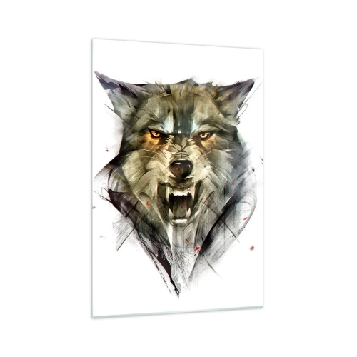 Glasbild - Bild auf glas - Ein gefährlicher Wolf in dynamischer, künstlerischer Form - 70x100cm - Kein Schritt näher! - Moderne Wanddekoration für Wohnzimmer und Schlafzimmer ARTTOR