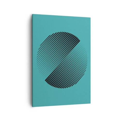 Bild auf Leinwand - Leinwandbild - Ein minimalistischer Kreis mit Linien auf türkisfarbenem Hintergrund. - 50x70cm - Kreis – eine geometrische Variante - Moderne Wanddekoration für Wohnzimmer und Schlafzimmer ARTTOR