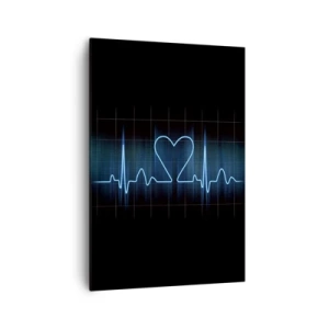 Bild auf Leinwand - Leinwandbild - Eine Lebenslinie mit einem Herz auf einem medizinischen Überwachungshintergrund in Blautönen. - 70x100cm - Im Rhythmus des Herzens - Moderne Wanddekoration für Wohnzimmer und Schlafzimmer ARTTOR