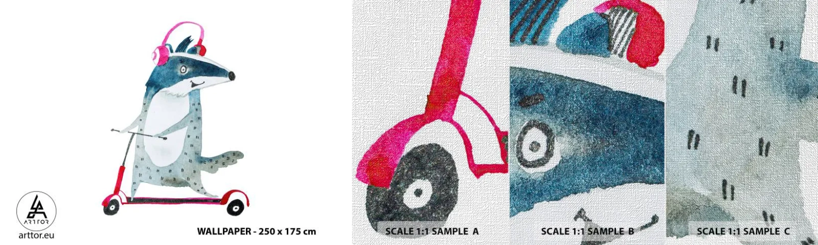 Fototapeten Muster Premium Canvas - Dachsfreude - Kinder, Roller, Tier - 100x30 cm