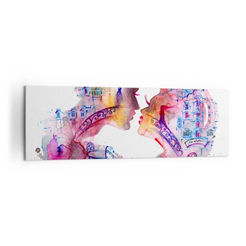 Bild auf Leinwand - Leinwandbild - Ein romantisches Aquarell, das die Silhouetten von Liebenden darstellt - 160x50cm - Die geheime Seufzerbrücke - Moderne Wanddekoration für Wohnzimmer und Schlafzimmer ARTTOR