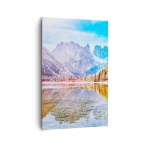 Bild auf Leinwand - Leinwandbild - Herbstliche Berglandschaft mit See - 80x120cm - Und in den Bergen ist es schon Herbst - Moderne Wanddekoration für Wohnzimmer und Schlafzimmer ARTTOR