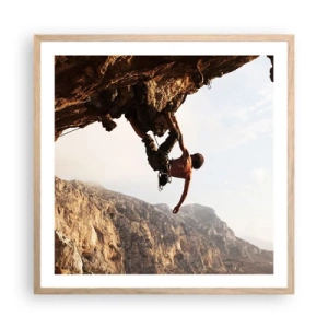 Poster in einem Rahmen aus heller Eiche - Die Welt ist in einer Hand auf einem Felsblock geschrumpft - 60x60 cm