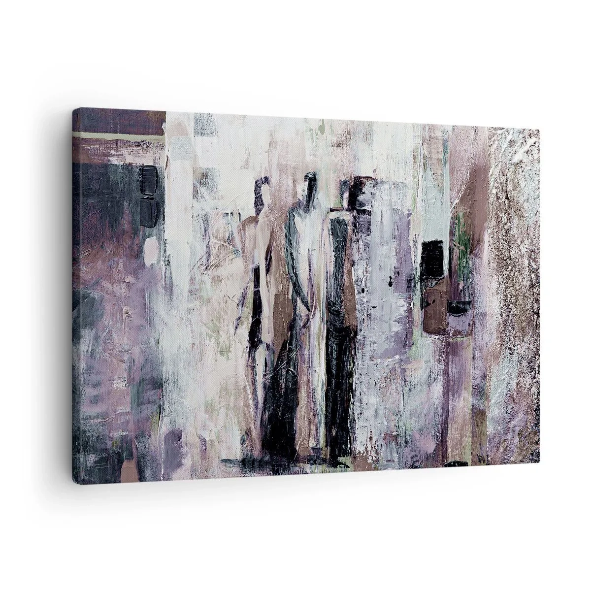 Bild auf Leinwand - Leinwandbild - Eine abstrakte Komposition mit drei Figuren in Pastellfarben. - 70x50cm - Die geheimnisvolle Drei - Moderne Wanddekoration für Wohnzimmer und Schlafzimmer ARTTOR