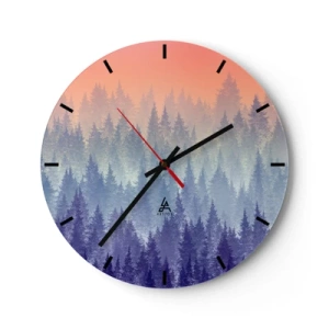 Wanduhr - Glasuhr - Wald bei Sonnenaufgang in Pastelltönen - 30x30cm - Hoch, höher, zum Himmel - Moderne Wanddekoration für Wohnzimmer, Küche und Schlafzimmer ARTTOR