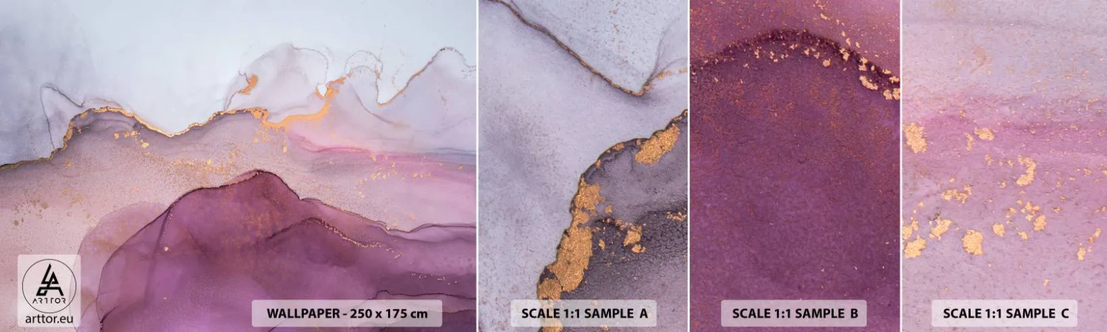 Fototapetenmuster Standard Eco - Violett und lila Wellen - Abstraktion, Stück, Moderne Kunst. - 100x30 cm