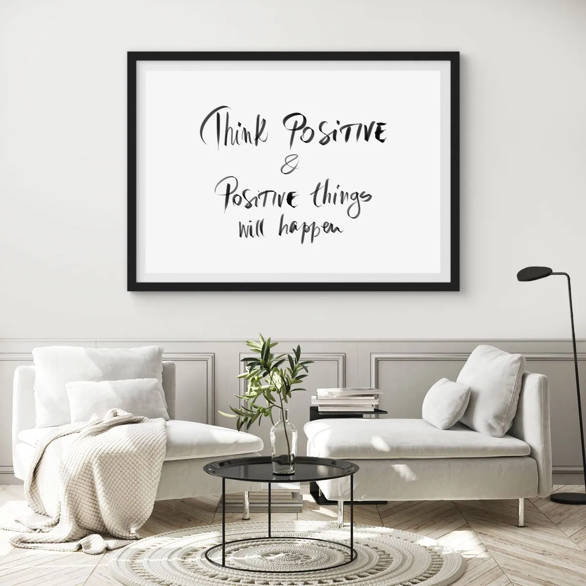 Poster in einem schwarzem Rahmen - Inspirierender Schriftzug in Schwarz auf weißem Hintergrund - 70x50cm - Wie soll man leben? - Moderne Wanddekoration für Wohnzimmer und Schlafzimmer ARTTOR