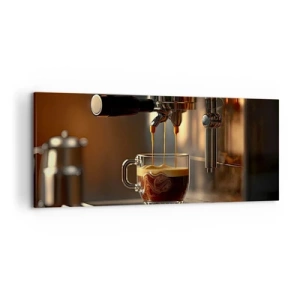 Bild auf Leinwand - Leinwandbild - Kaffeemaschine mit einer Tasse aromatischem Espresso - 120x50cm - Sinnliche Mischung - Moderne Wanddekoration für Wohnzimmer und Schlafzimmer ARTTOR