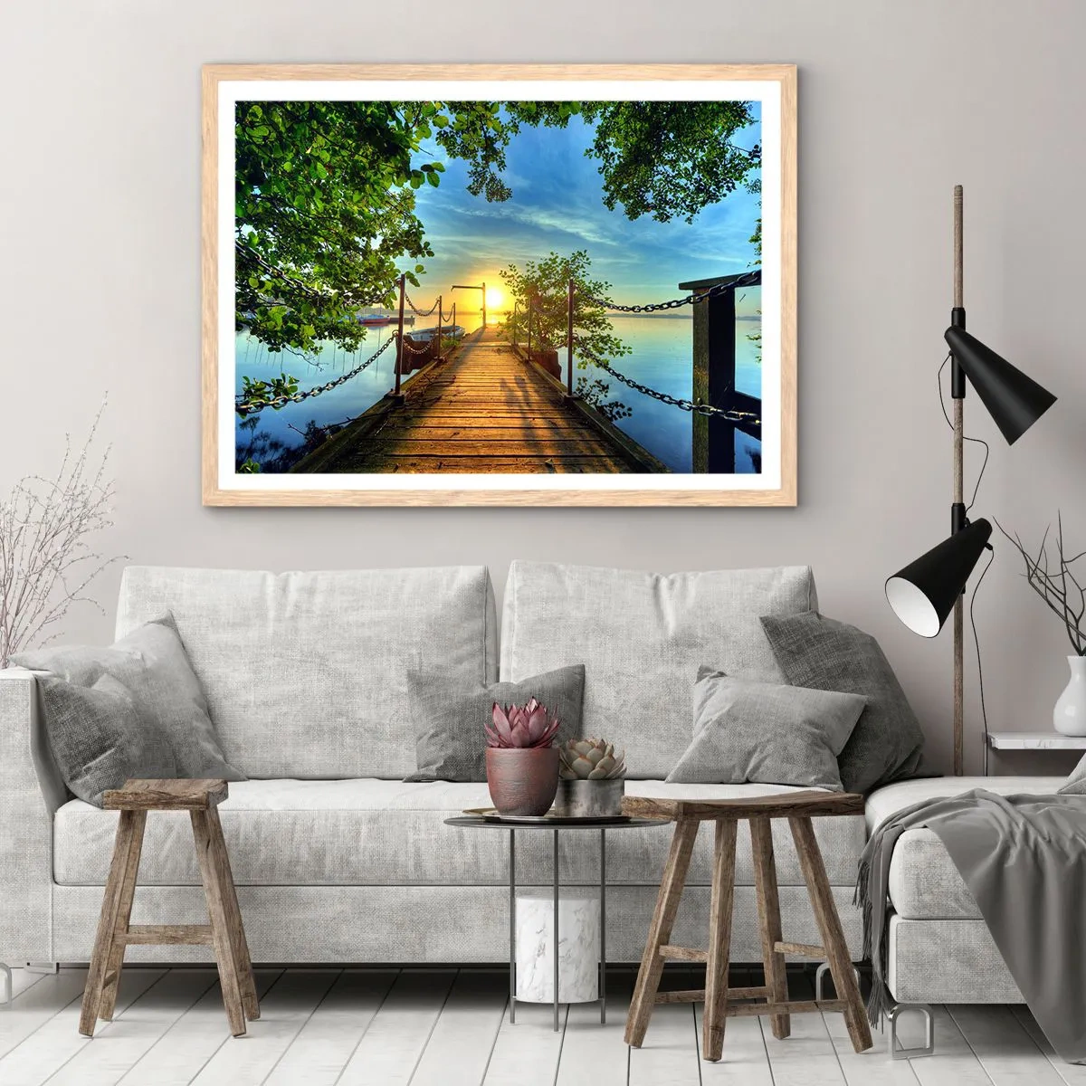 Poster in einem Rahmen aus heller Eiche - Westen auf dem Wasser - 70x50 cm