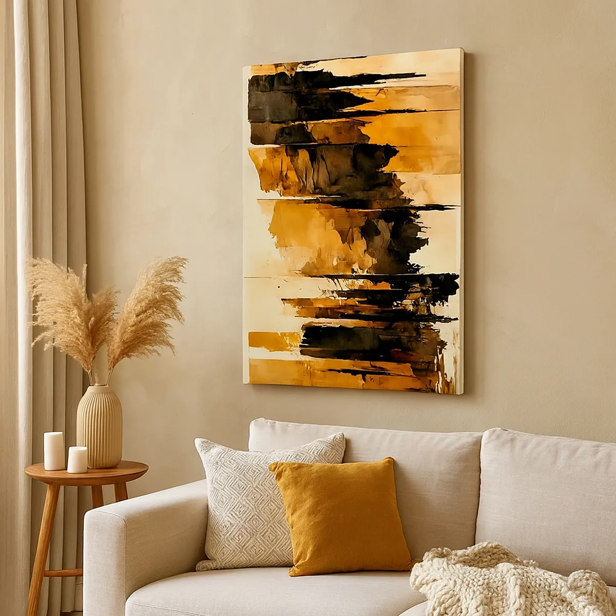 Bild auf Leinwand - Leinwandbild - Abstrakte goldene und schwarze Streifen in einer künstlerischen Komposition - 50x70cm - Harmonie von Schwarz und Gold - Moderne Wanddekoration für Wohnzimmer und Schlafzimmer ARTTOR