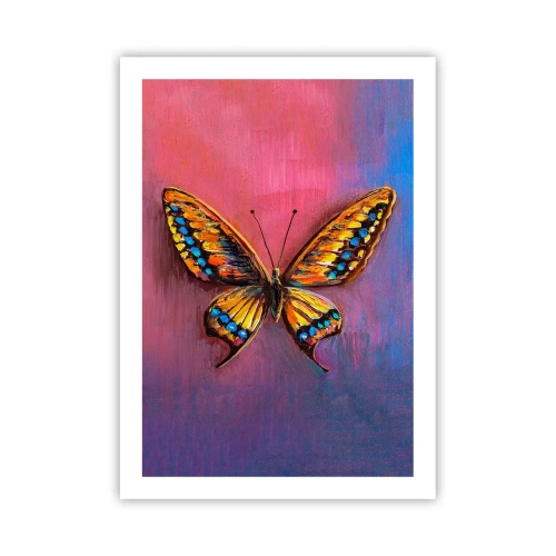 Poster - Ein bunter Schmetterling auf einem künstlerischen Hintergrund mit intensiven Farben. - 50x70cm - Ein Juwel der Natur - Moderne Wanddekoration für Wohnzimmer und Schlafzimmer ARTTOR