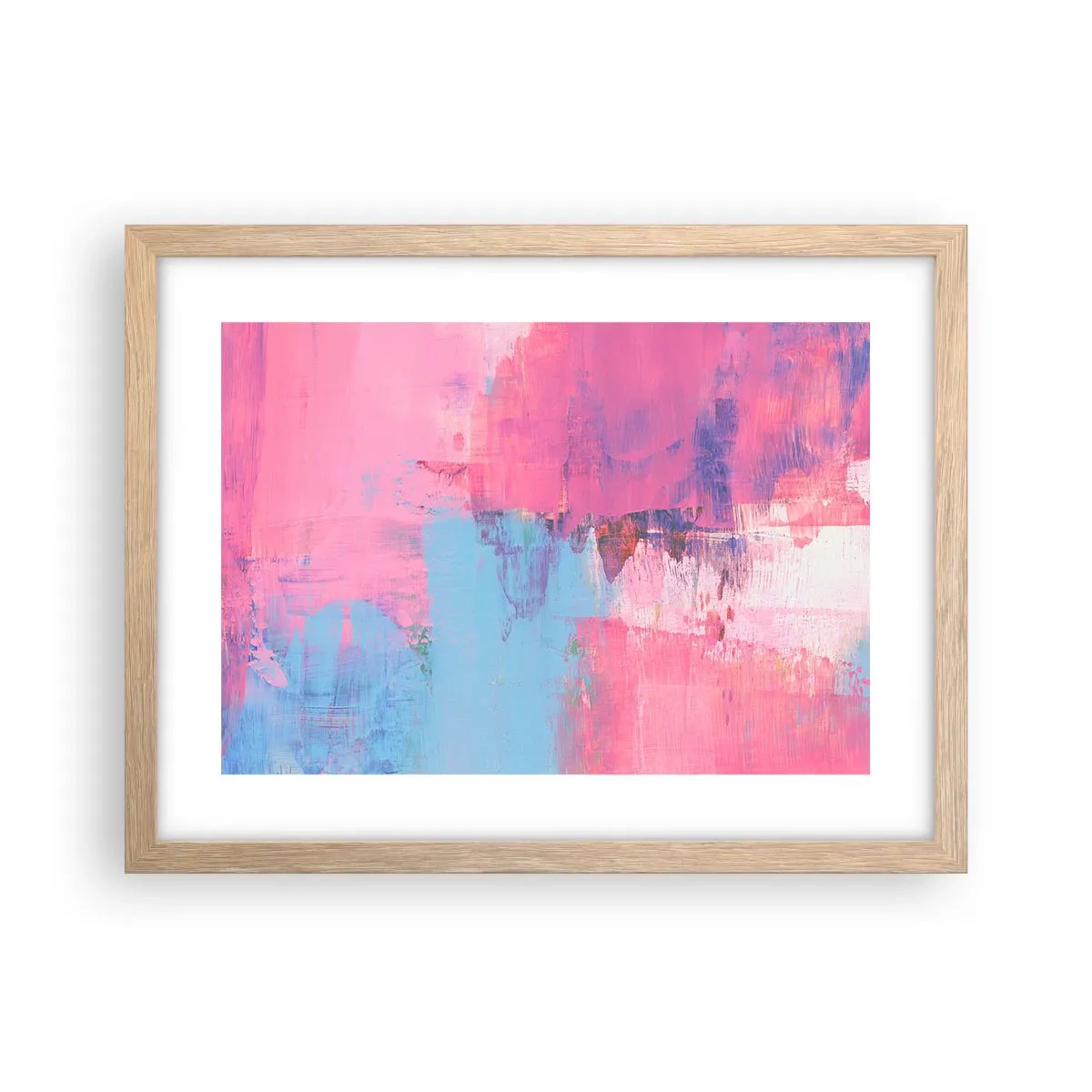 Poster in einem Rahmen aus heller Eiche - Rosa, Blau und eine Prise Licht - 40x30 cm