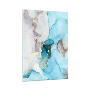 Glasbild - Bild auf glas - Türkis- und graue Wellen mit goldenen Akzenten - 50x70cm - Eine Studie über das Zusammentreffen von Grau und Türkis - Moderne Wanddekoration für Wohnzimmer und Schlafzimmer ARTTOR