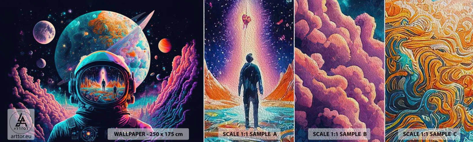 Fototapeten Muster Premium Sand - Philosophen haben nicht davon geträumt - Astronaut, Futuristisch, Kosmos - 100x30 cm