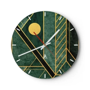 Wanduhr - Glasuhr - Dynamik von Gold und Azurblau - 40x40 cm