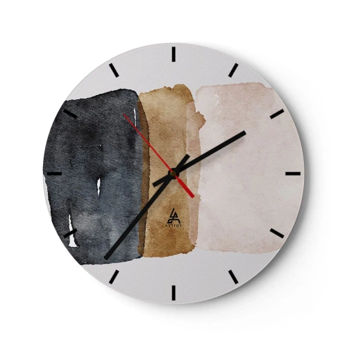 Wanduhr - Glasuhr - Drei Aquarellstreifen in Schwarz-, Braun- und Beigetönen - 30x30cm - Die Komposition der Farben der Erde - Moderne Wanddekoration für Wohnzimmer, Küche und Schlafzimmer ARTTOR