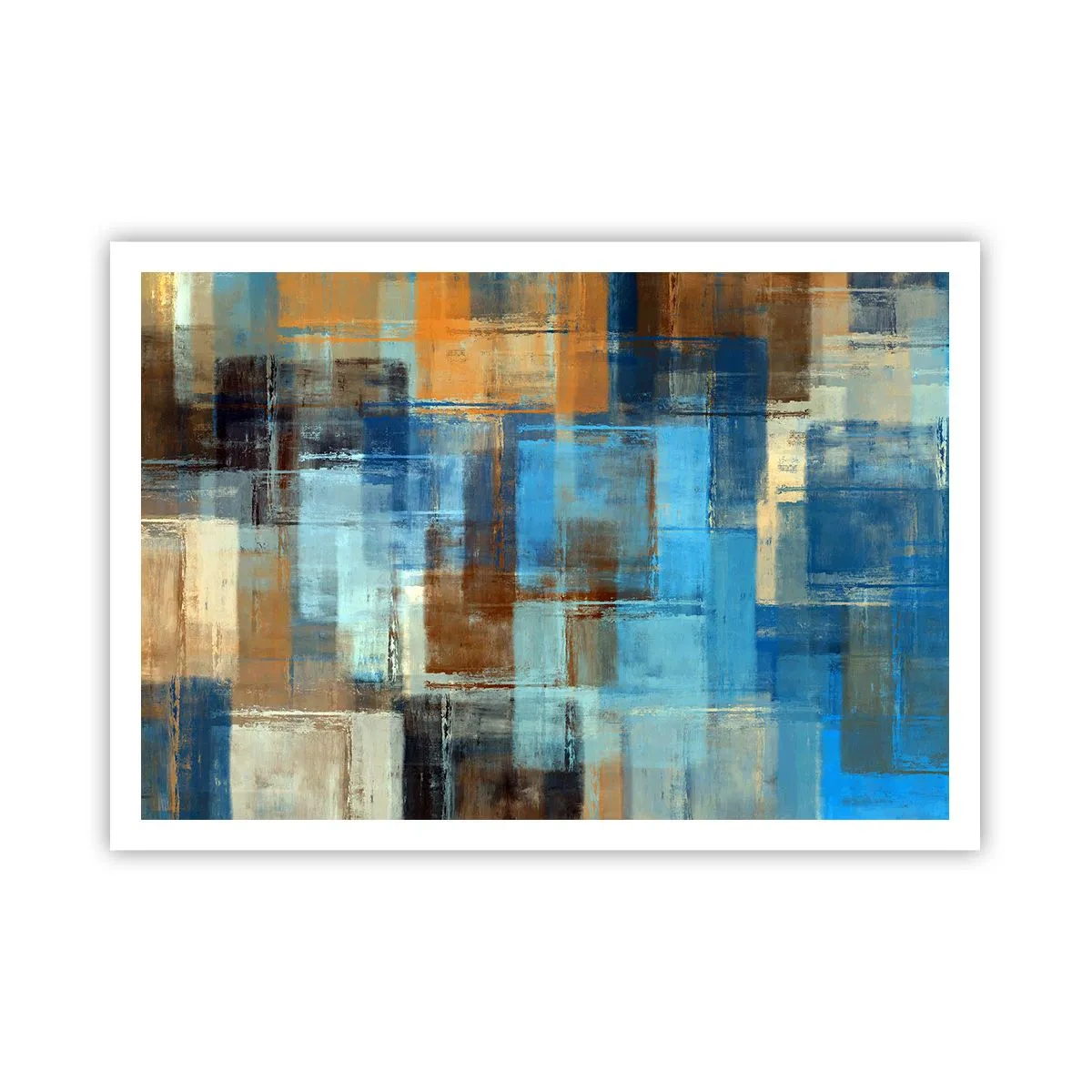 Poster - Abstrakte geometrische Komposition in Blau- und Brauntönen - 100x70cm - Durch den blauen Schleier - Moderne Wanddekoration für Wohnzimmer und Schlafzimmer ARTTOR