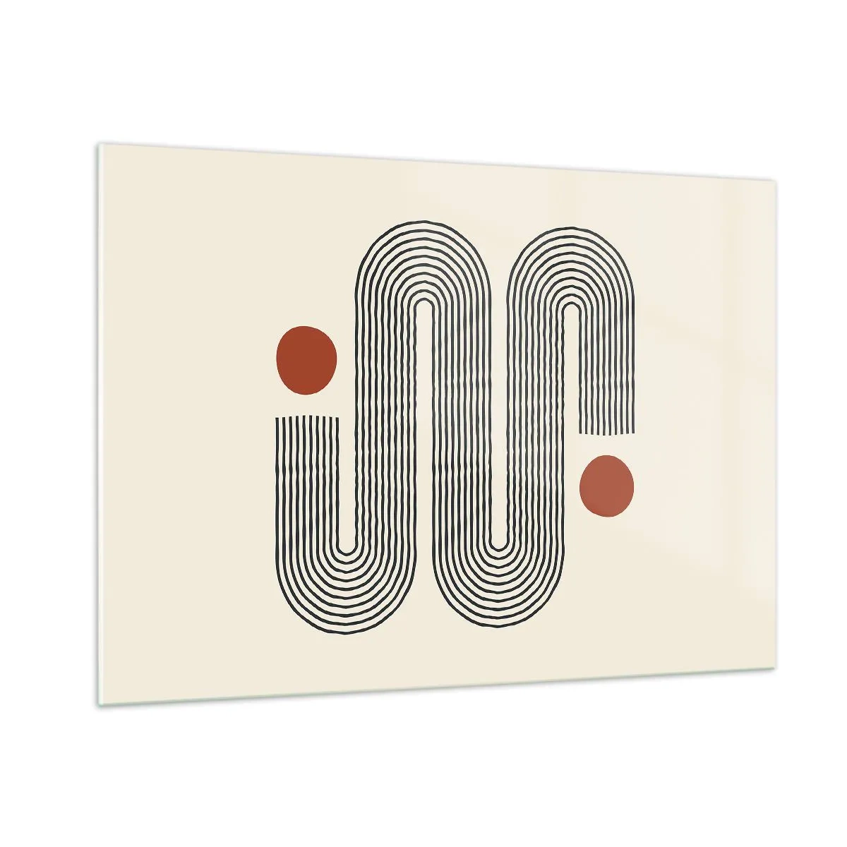 Glasbild - Bild auf glas - Minimalistisches Linienmuster mit roten Punkten - 100x70cm - Vom Anfang bis zum Ende - Moderne Wanddekoration für Wohnzimmer und Schlafzimmer ARTTOR