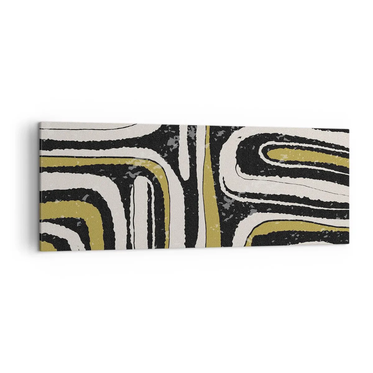 Bild auf Leinwand - Leinwandbild - Abstraktes Muster in Schwarz, Weiß und Gold - 140x50cm - Komposition: Straßen und Gassen - Moderne Wanddekoration für Wohnzimmer und Schlafzimmer ARTTOR