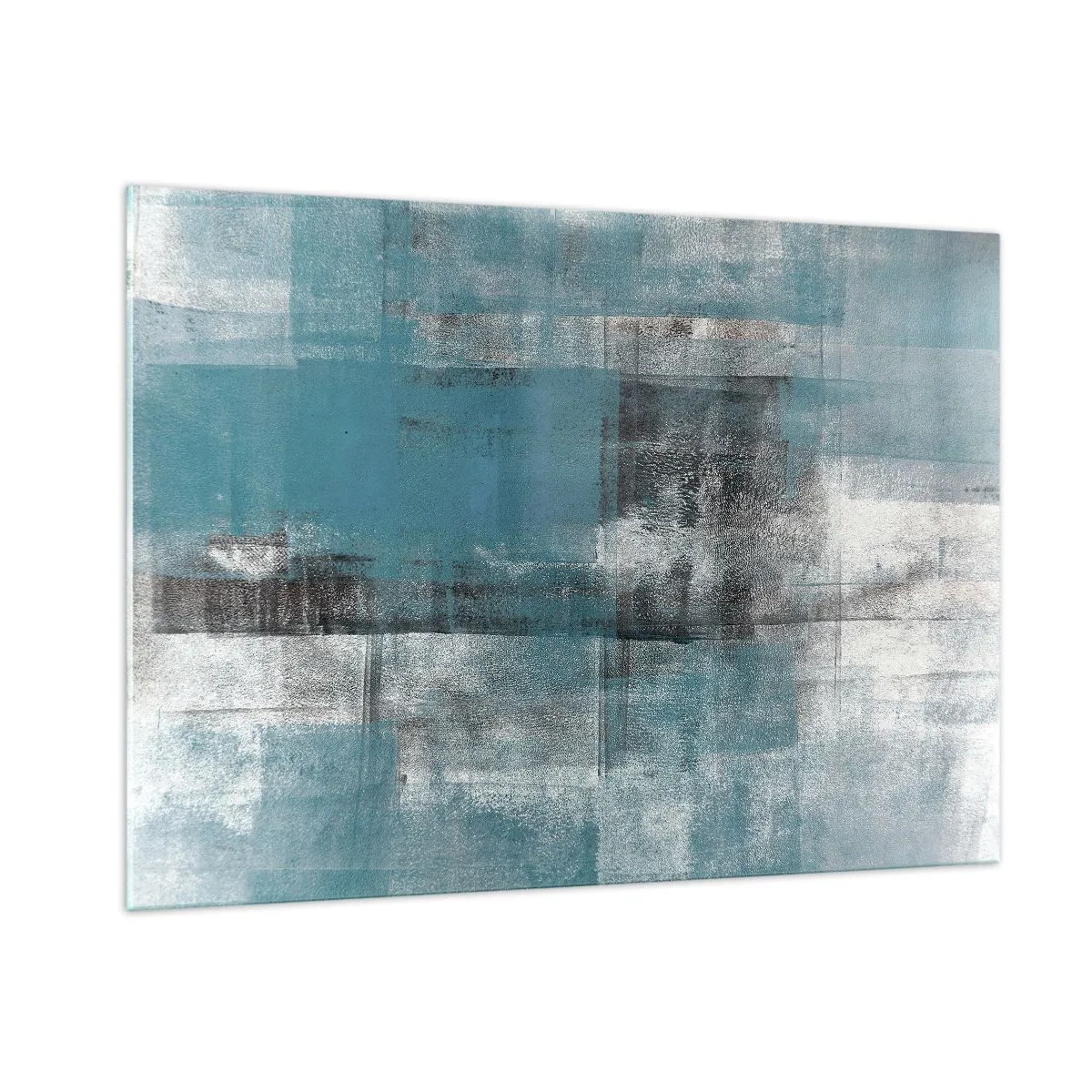 Glasbild - Bild auf glas - Abstraktion in Blau- und Grautönen mit geometrischen Formen - 100x70cm - Wasser und Luft - Moderne Wanddekoration für Wohnzimmer und Schlafzimmer ARTTOR