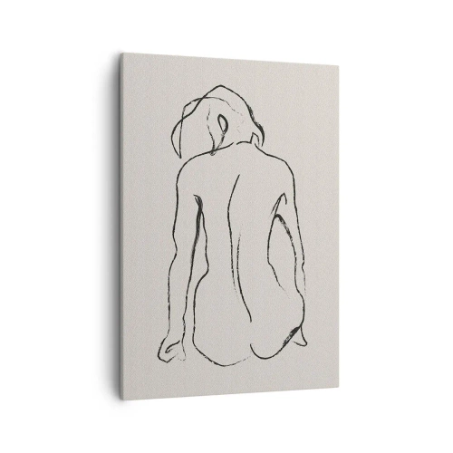 Bild auf Leinwand - Leinwandbild - Eine subtile Skizze der Silhouette eines Mädchens von hinten - 50x70cm - Mädchenakt - Moderne Wanddekoration für Wohnzimmer und Schlafzimmer ARTTOR